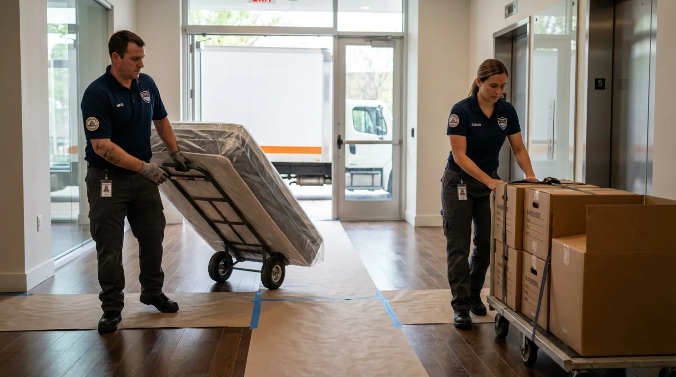 Professional apartment movers loading elevator in Cape May, NJ